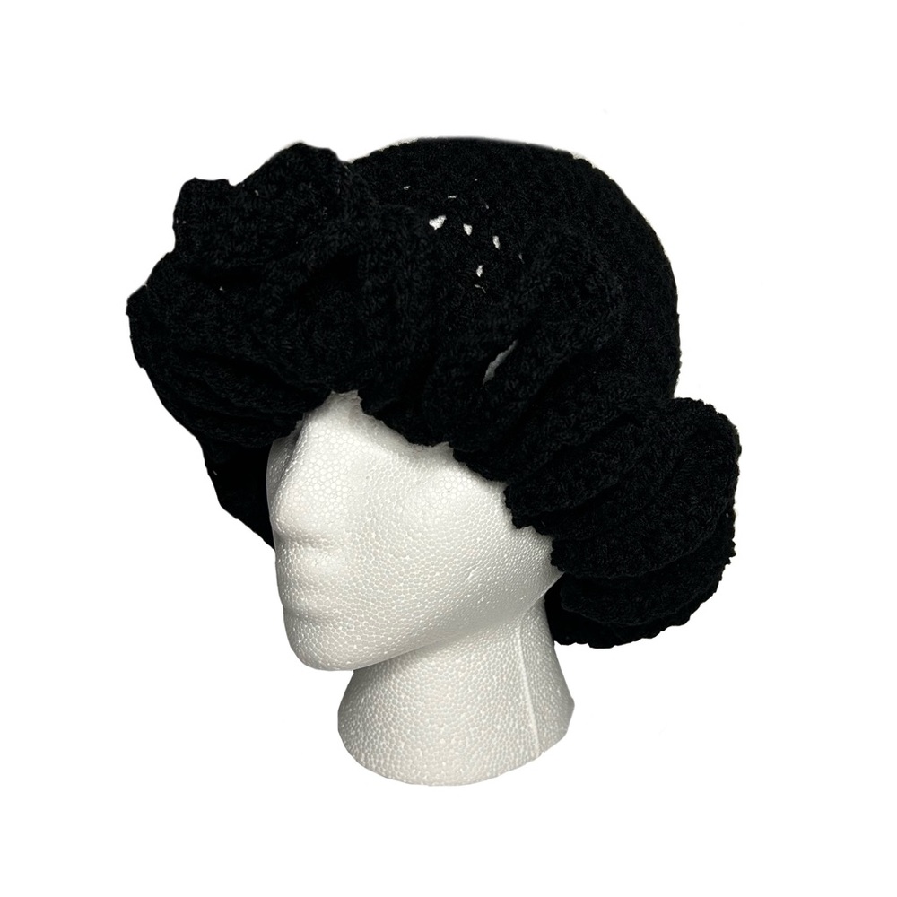 Hand-Made Crochet Ruffle Hat - Black